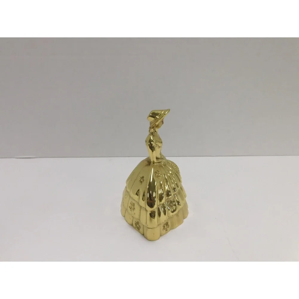 Vtg Victorian Brass Bell Fine Lady W/ Basket 4